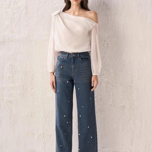 One-shoulder chiffon top