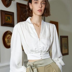 Retro-style satin button-down shirt