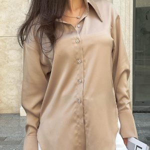 Champagne beige satin shirt